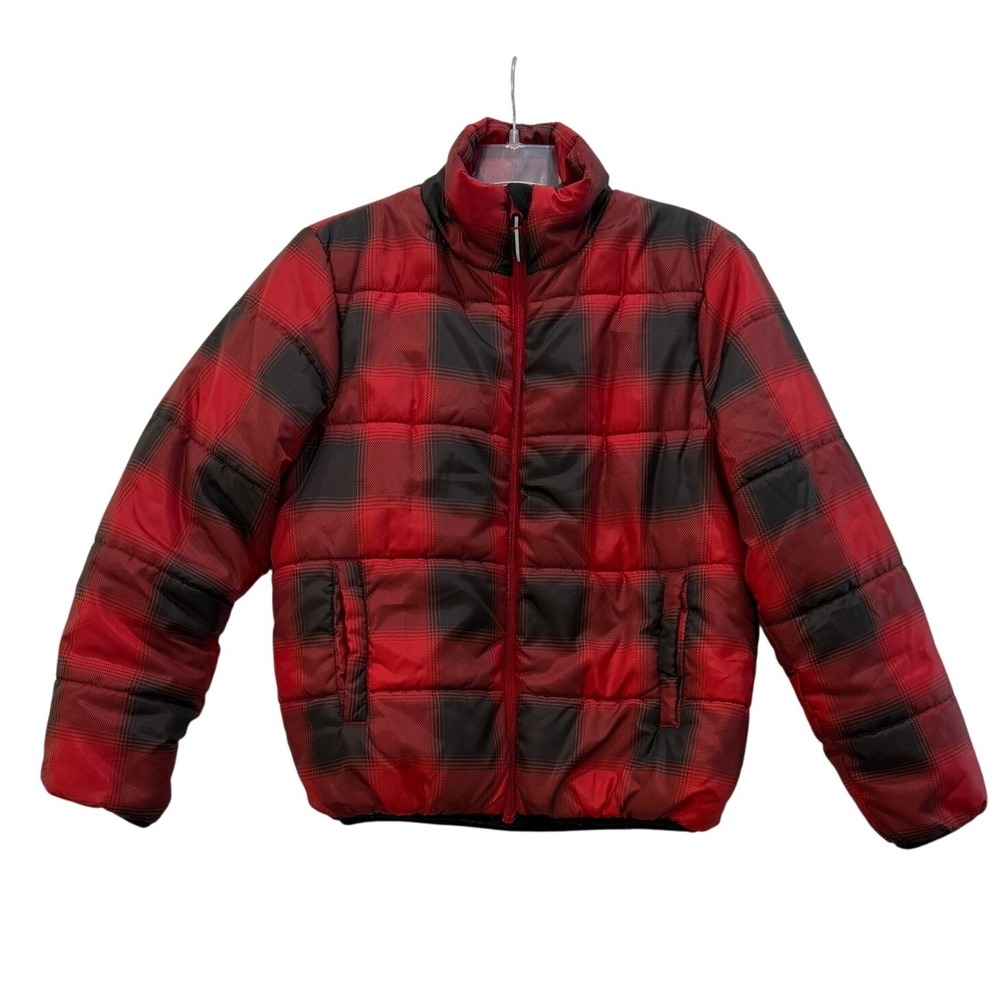 Universal Thread Womens XS Red Black Buffalo Plaid Puffer Jacket Water Resistant